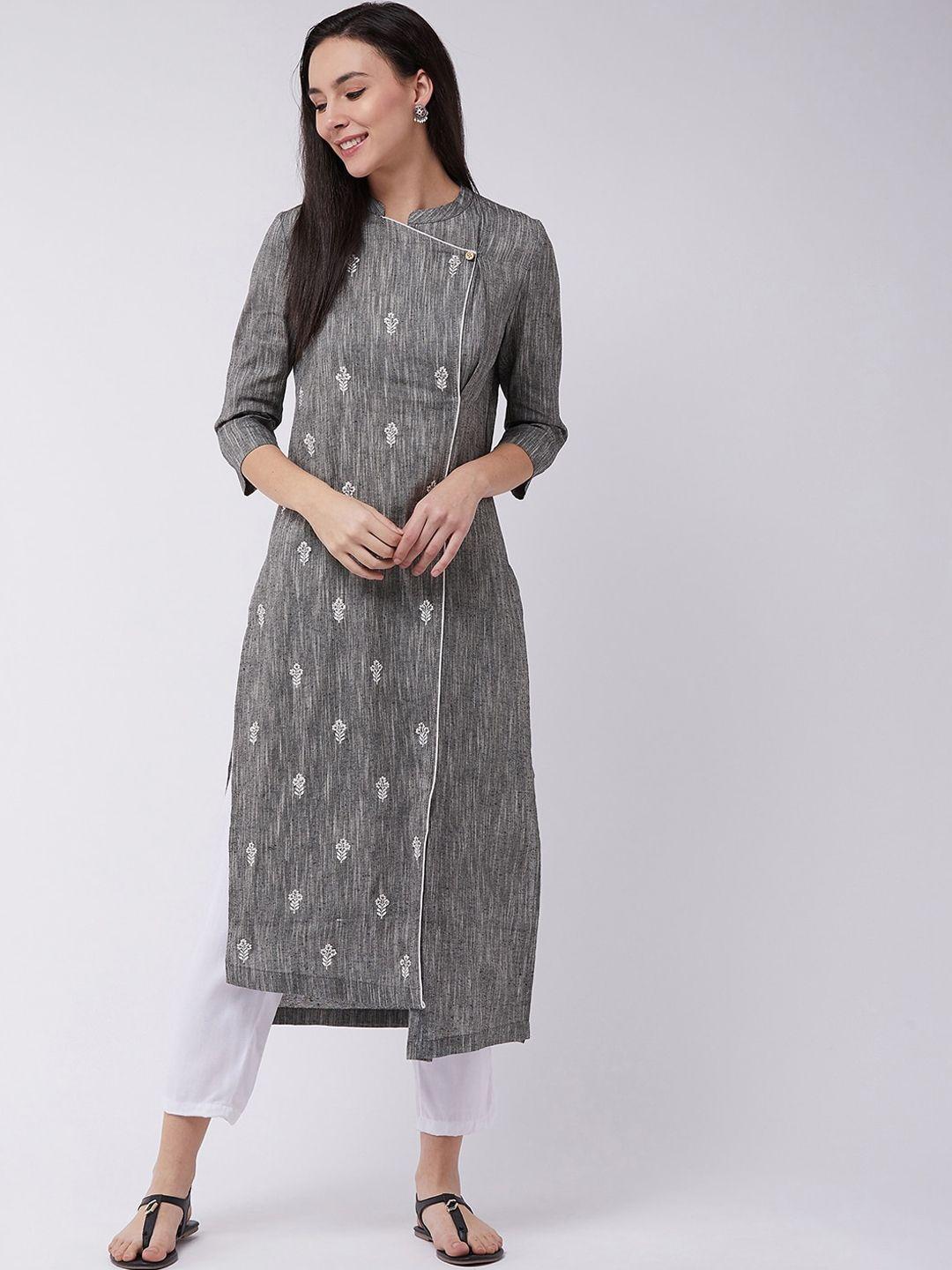 pannkh floral embroidered thread work angrakha kurta