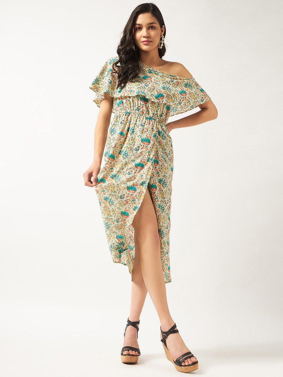 pannkh floral off-shoulder high slit a-line dress