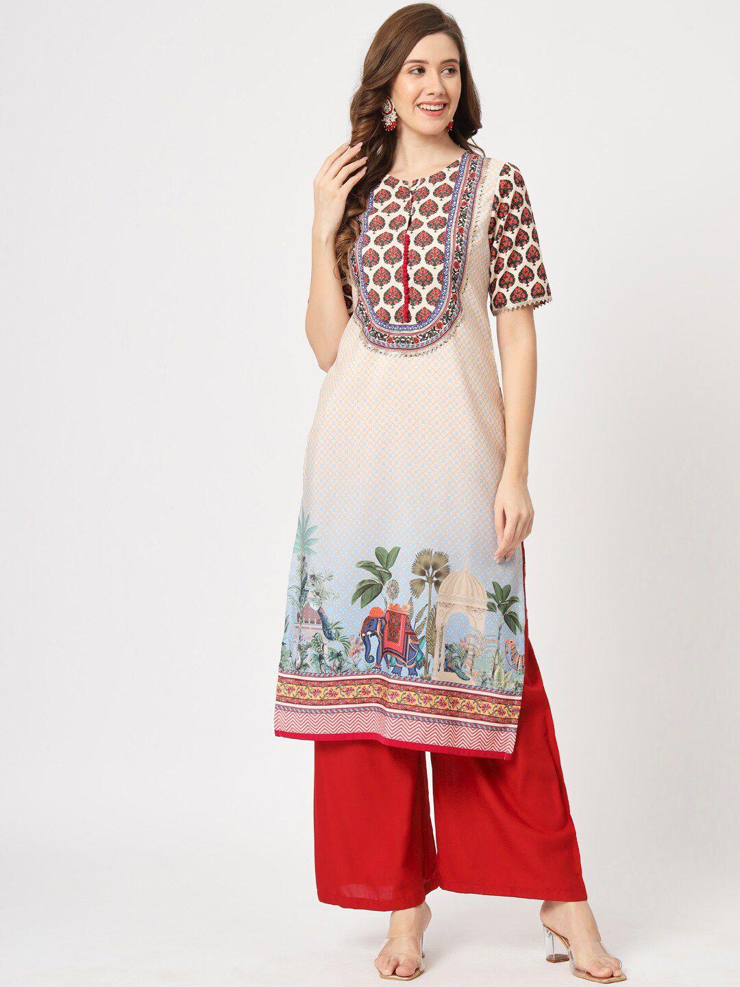 pannkh floral printed gotta patti kurta