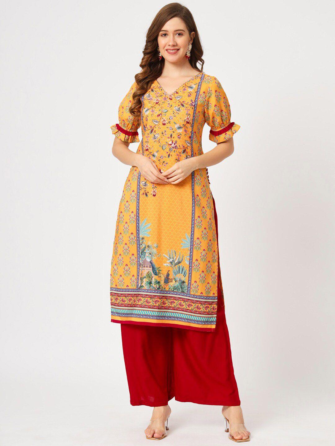 pannkh floral printed puff sleeves gotta patti kurta