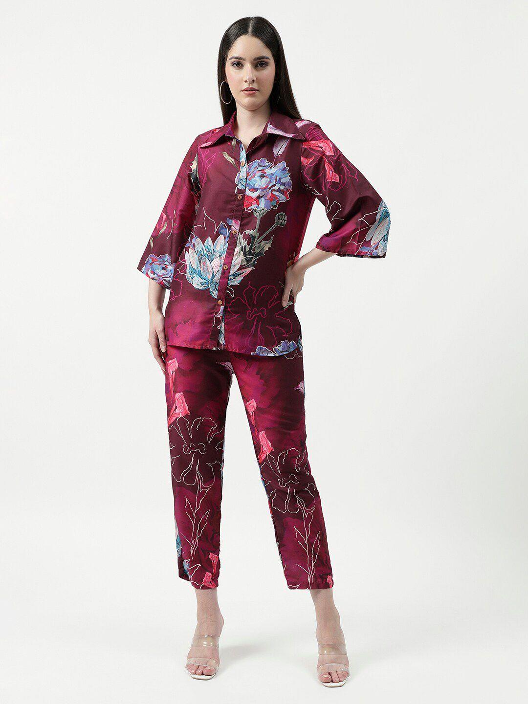 pannkh floral printed shirt collar shirt with trouser