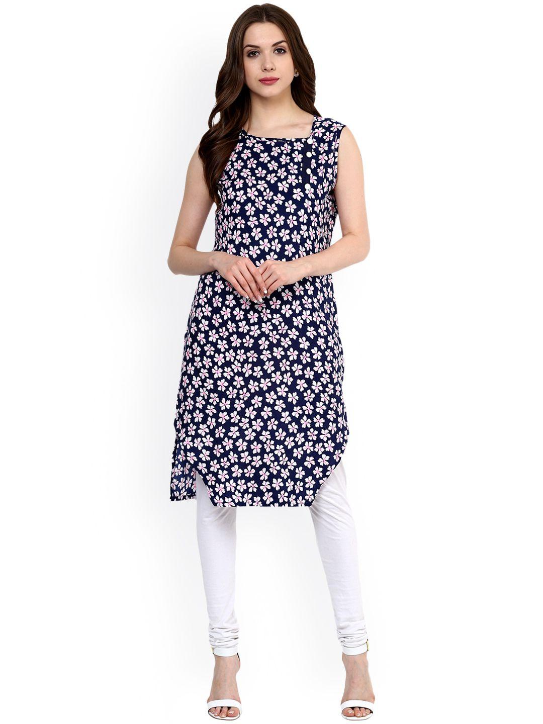 pannkh navy floral print crepe kurta