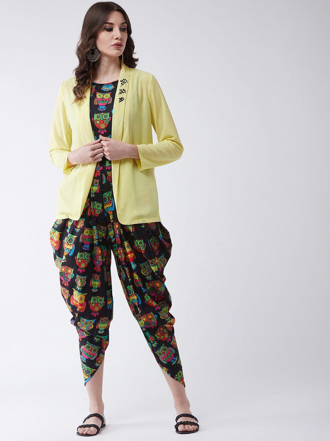 pannkh printed basic jumpsuit with embroidered shrug