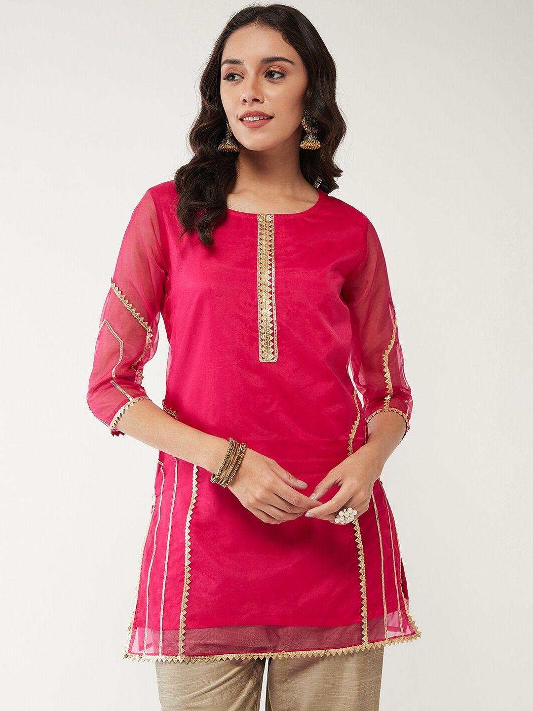 pannkh round neck gotta patti organza kurti