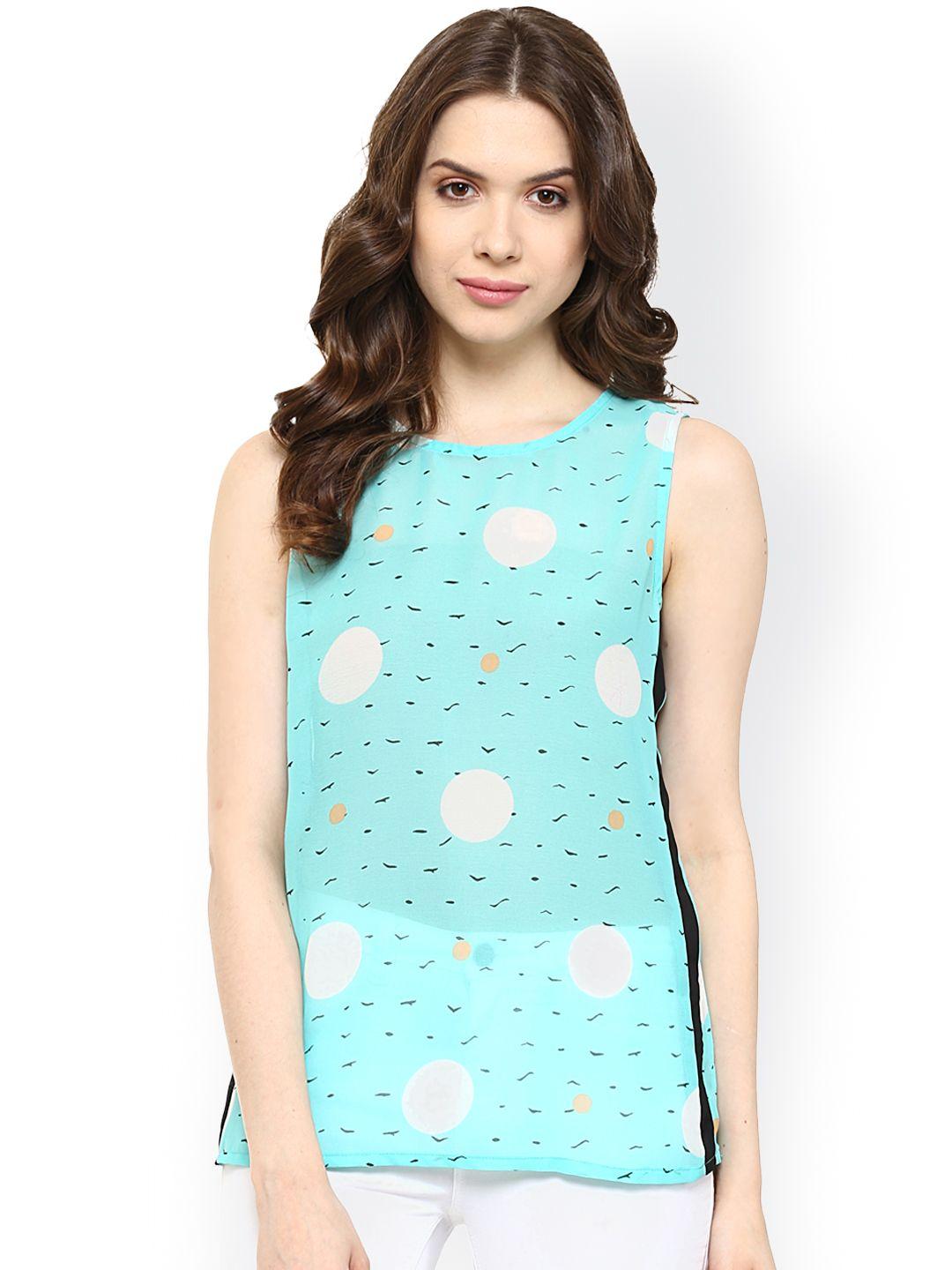 pannkh sea green printed polyester top