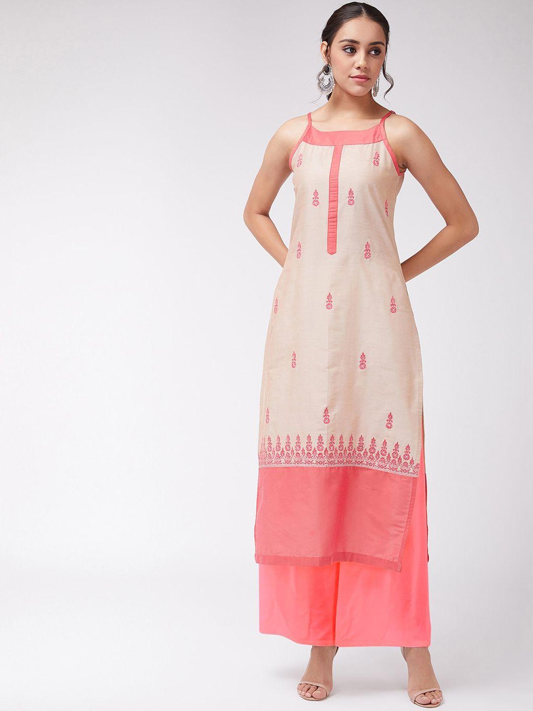 pannkh shoulder straps floral embroidered kurta