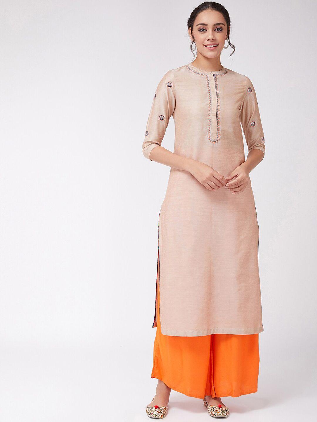 pannkh women beige thread work kurta