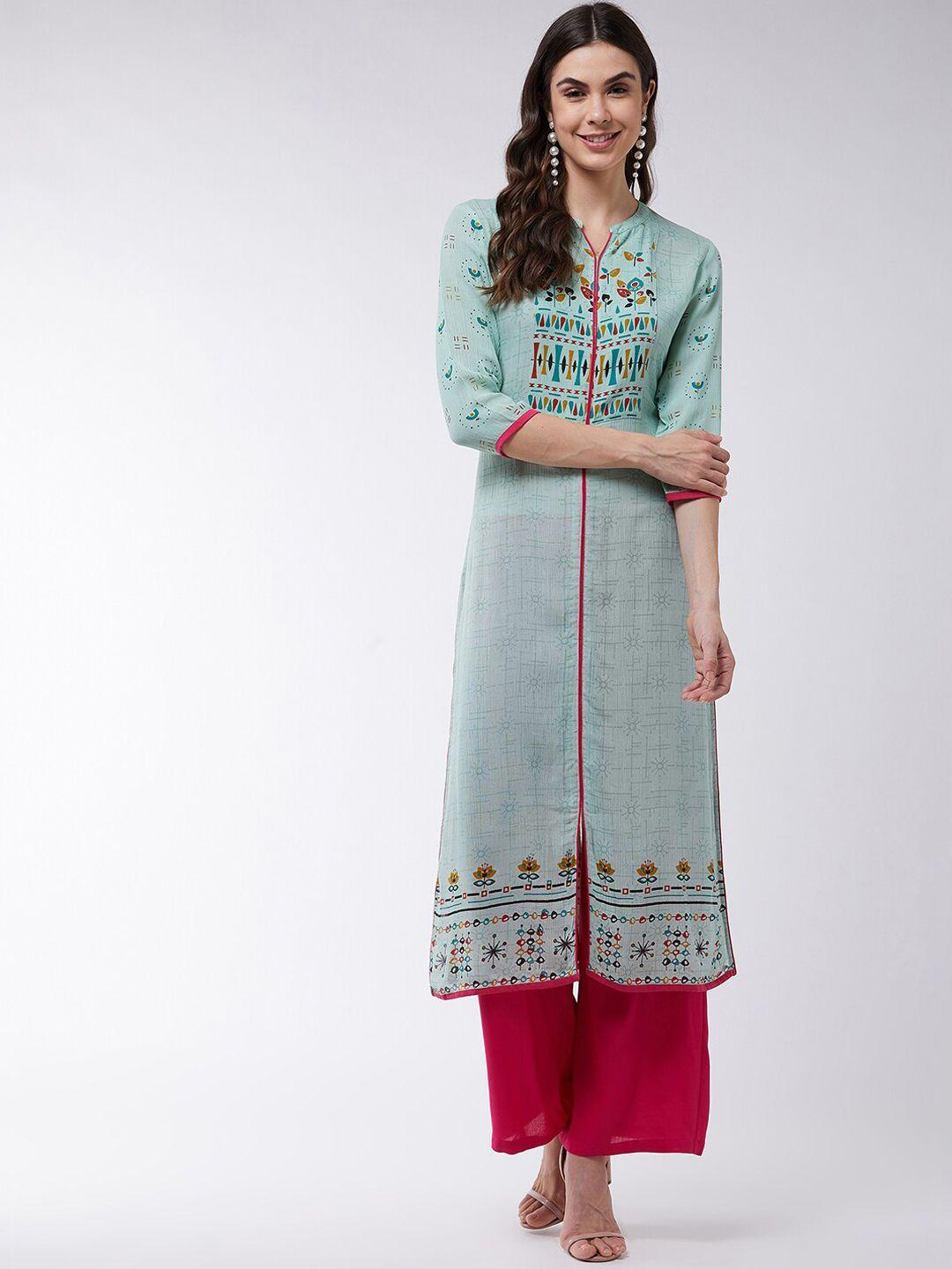 pannkh women green & red floral printed kurta