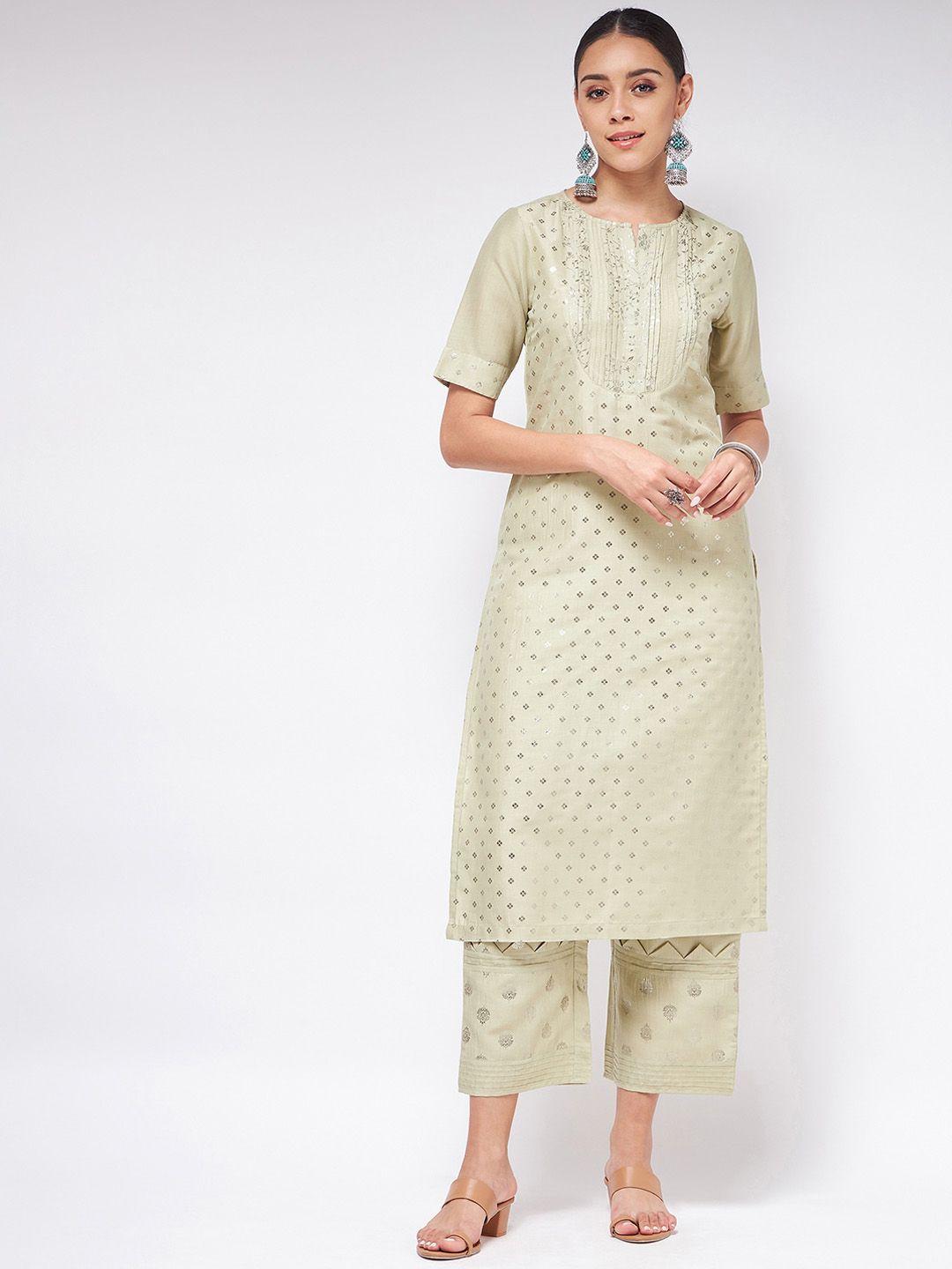 pannkh women green geometric printed kurta