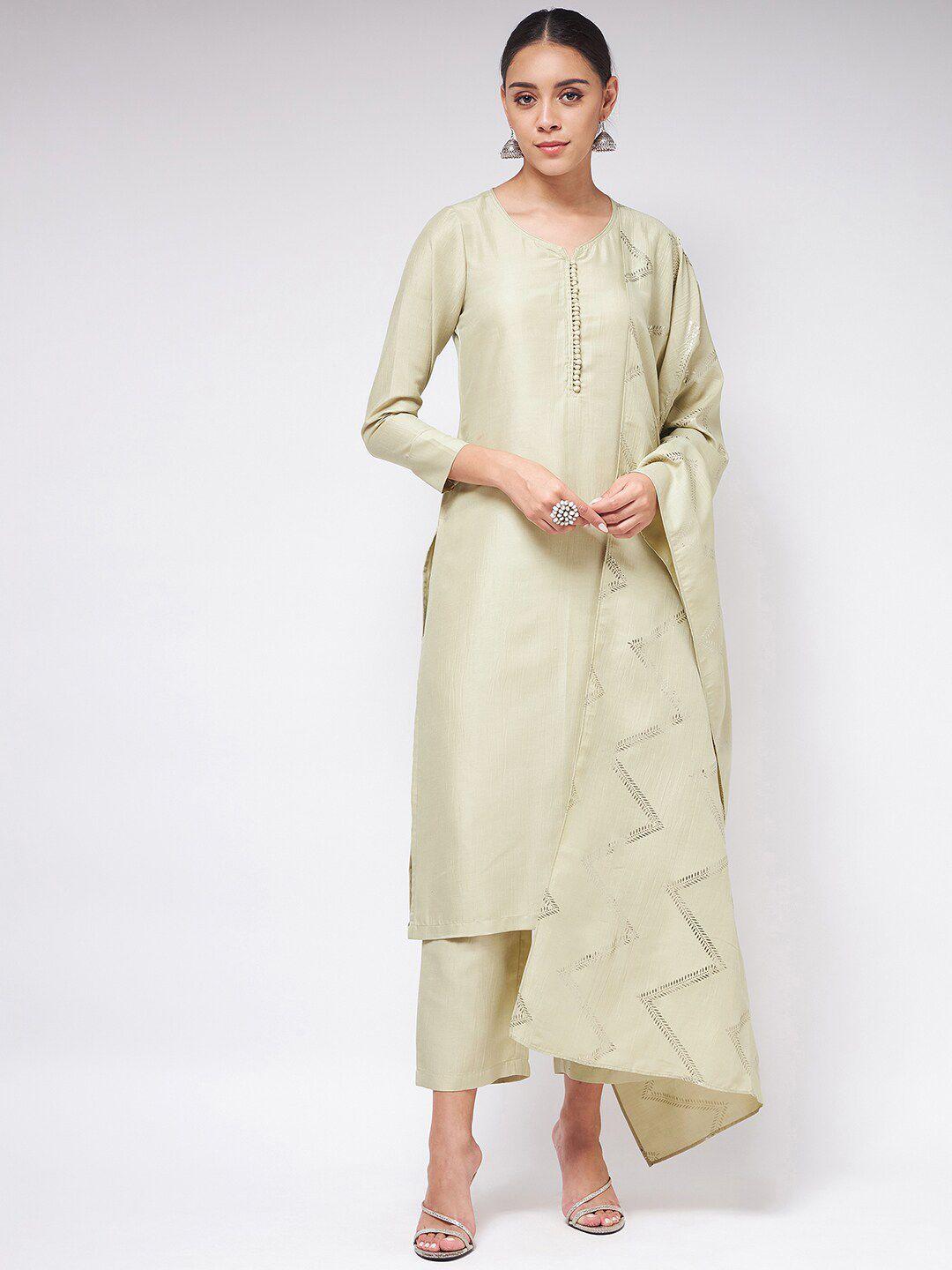 pannkh women green kurta with palazzos & with dupatta