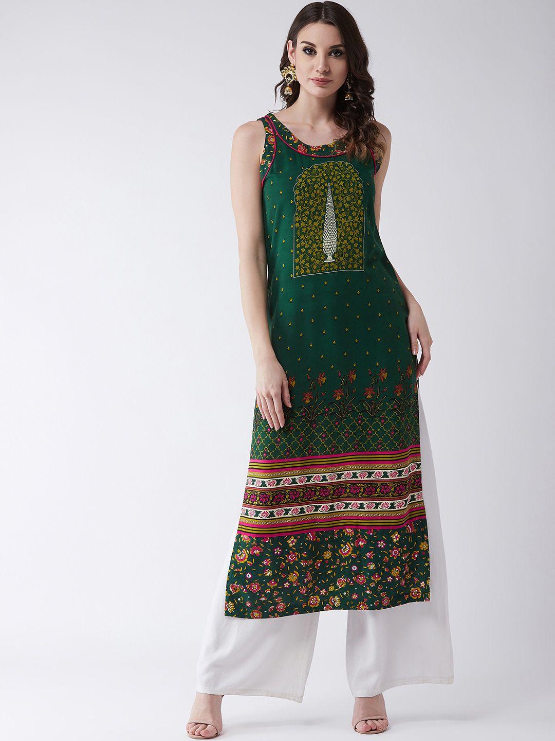 pannkh women green printed a-line kurta