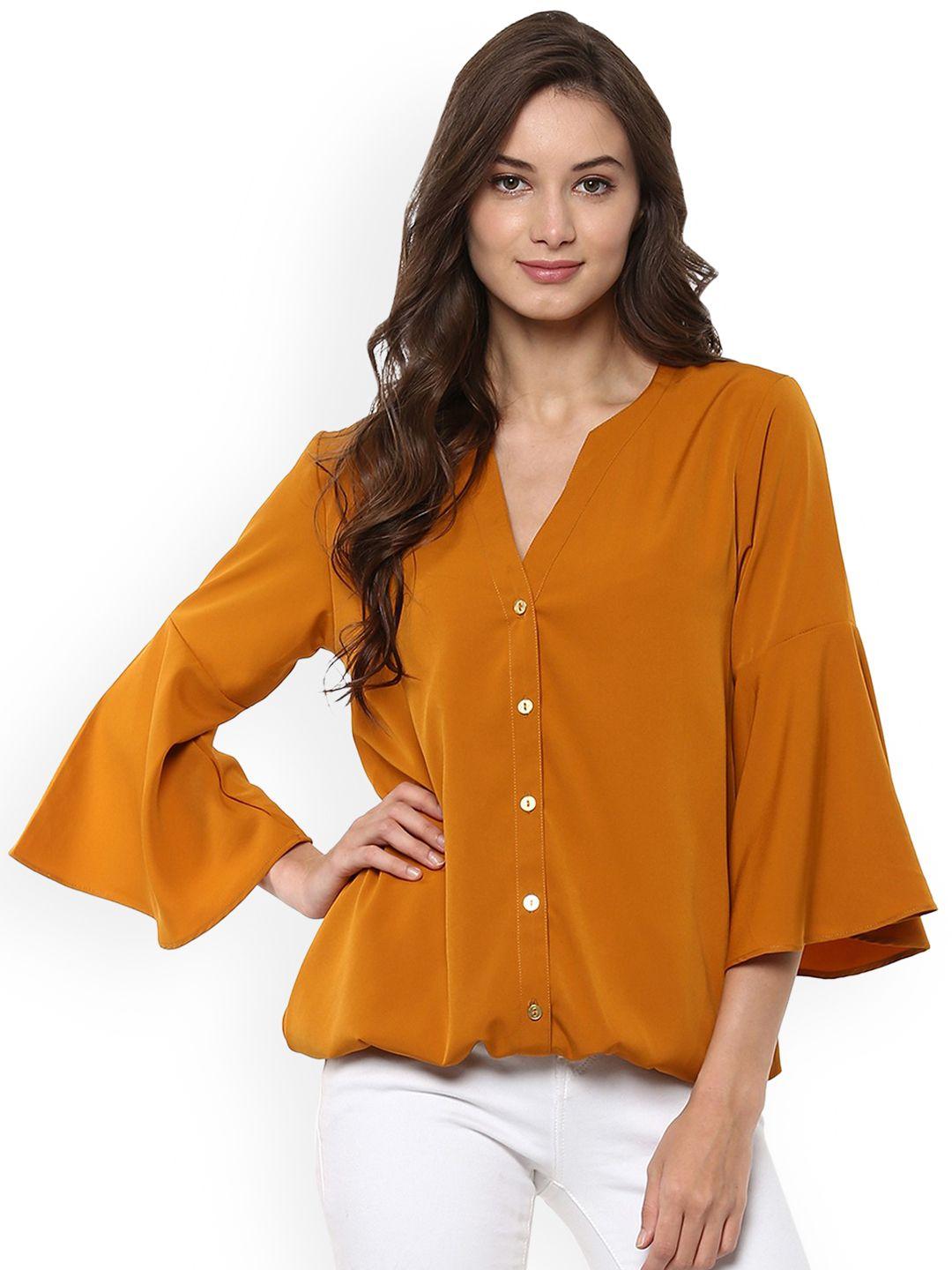 pannkh women mustard solid shirt style top