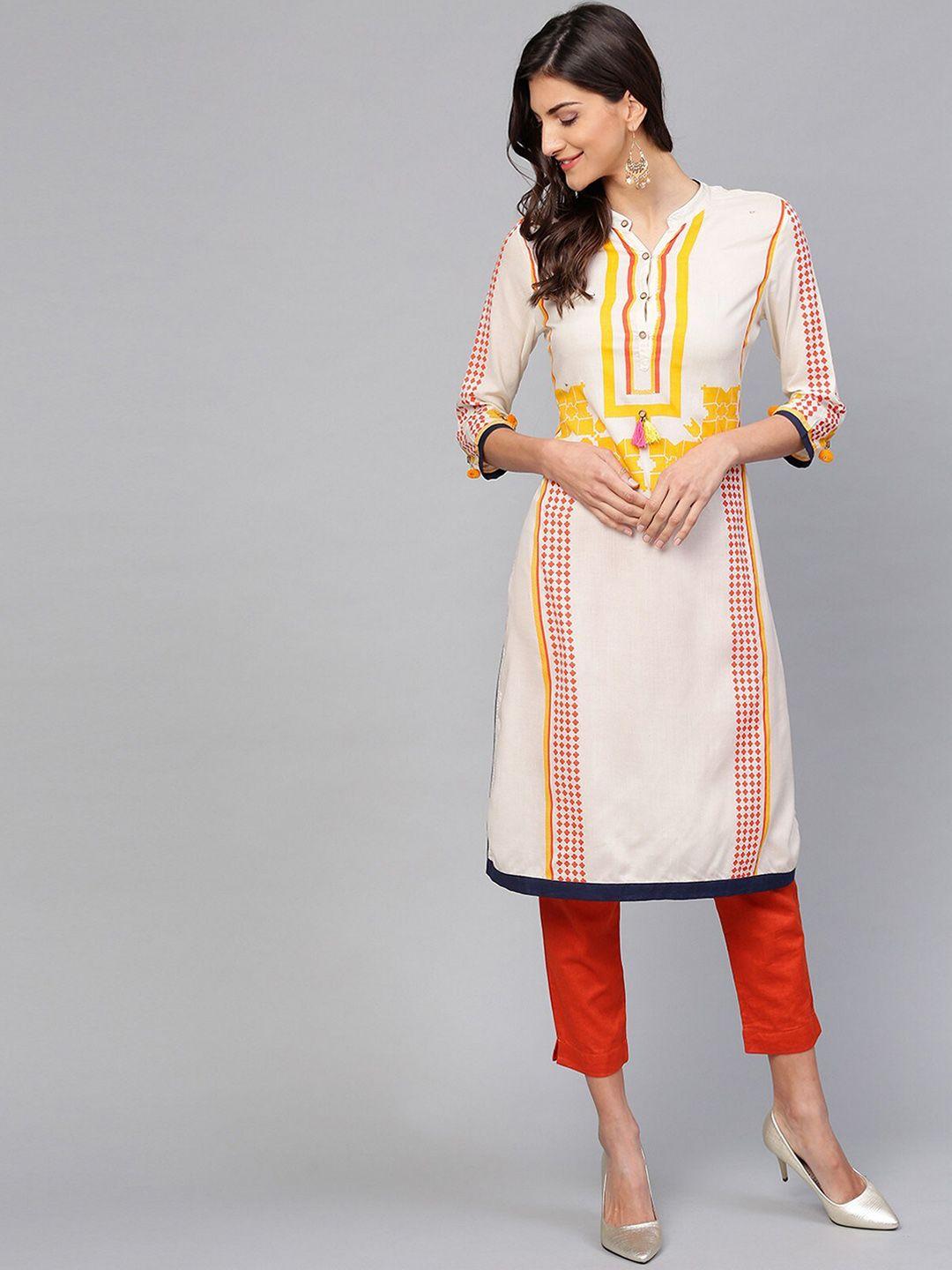 pannkh women off white printed kurta