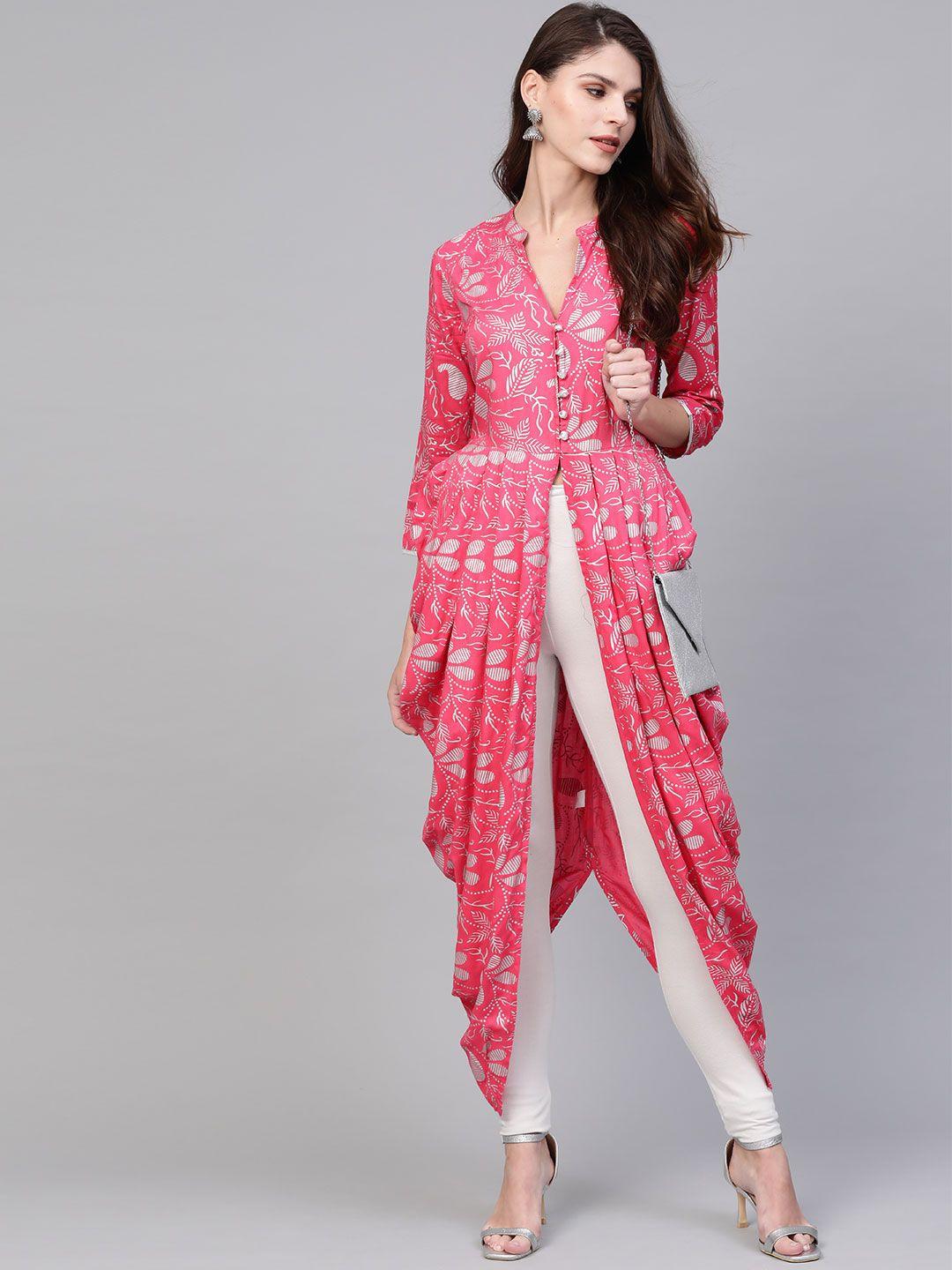 pannkh women pink & silver printed a-line kurta