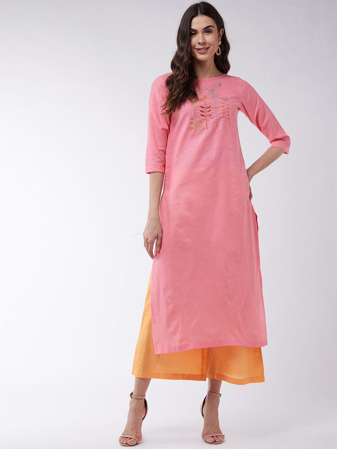 pannkh women pink embroidered kurta with palazzos