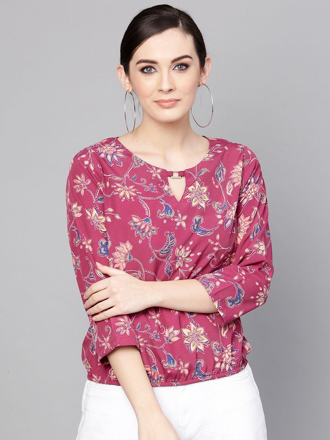 pannkh women pink printed blouson top