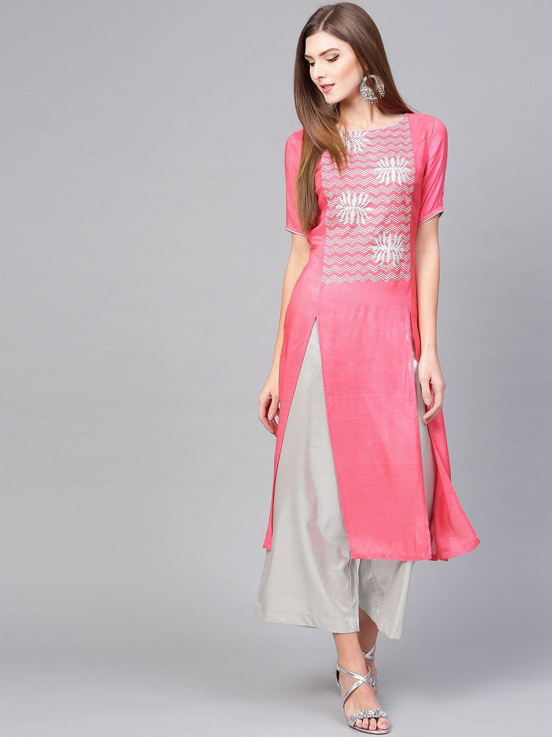 pannkh women pink printed straight kurta