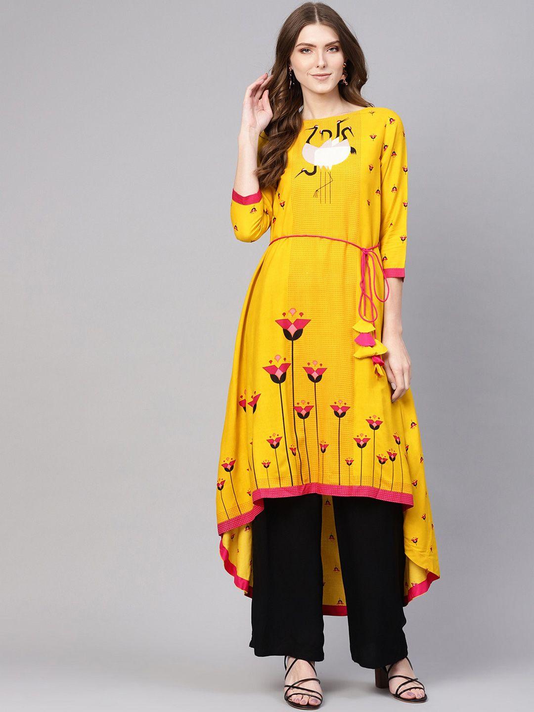 pannkh women yellow printed a-line kurta