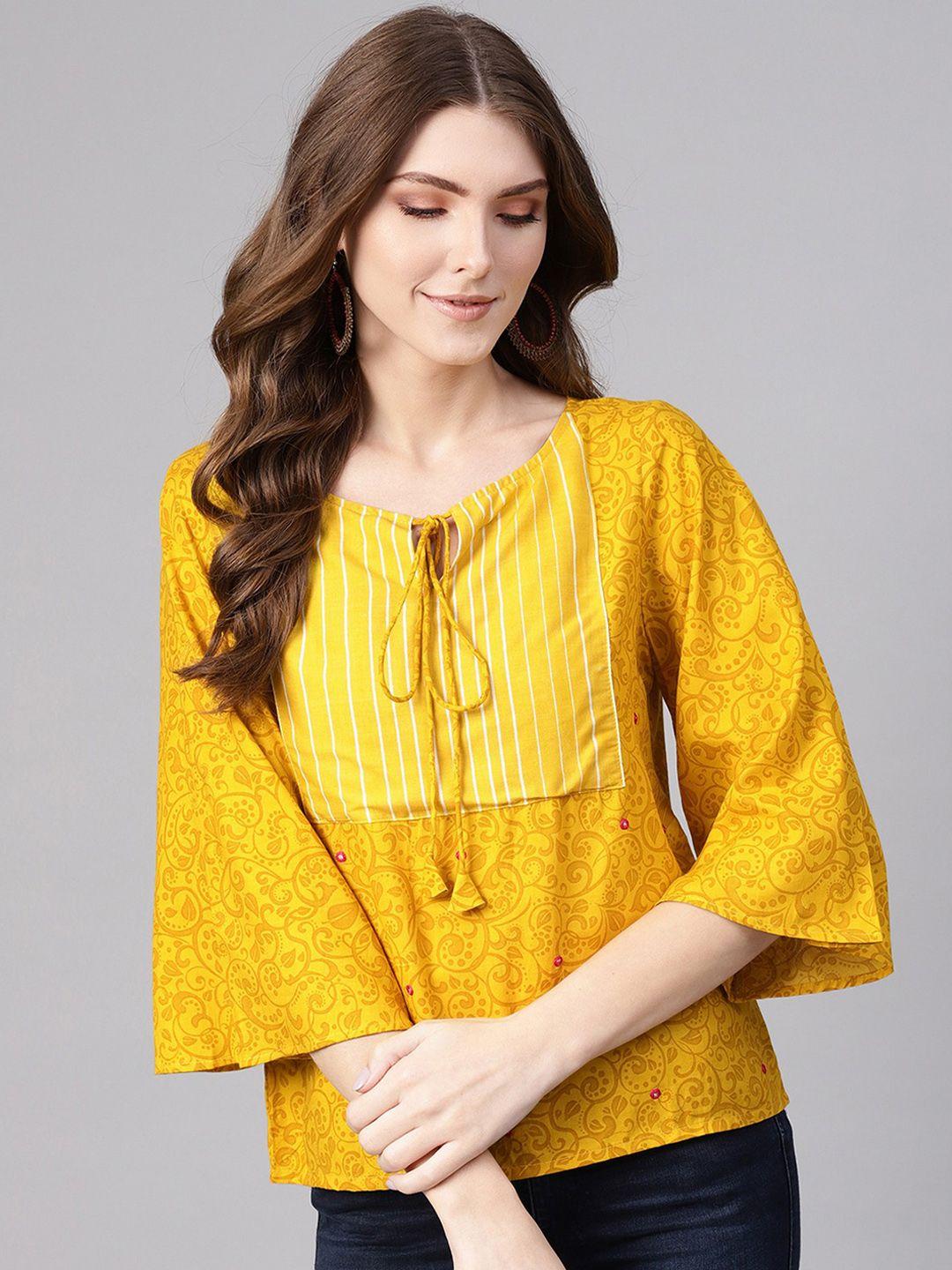 pannkh women yellow printed top