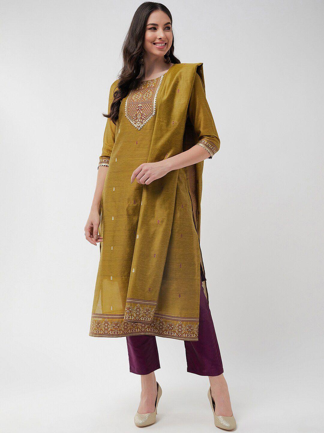 pannkh woven design gotta patti kurta with trousers & dupatta