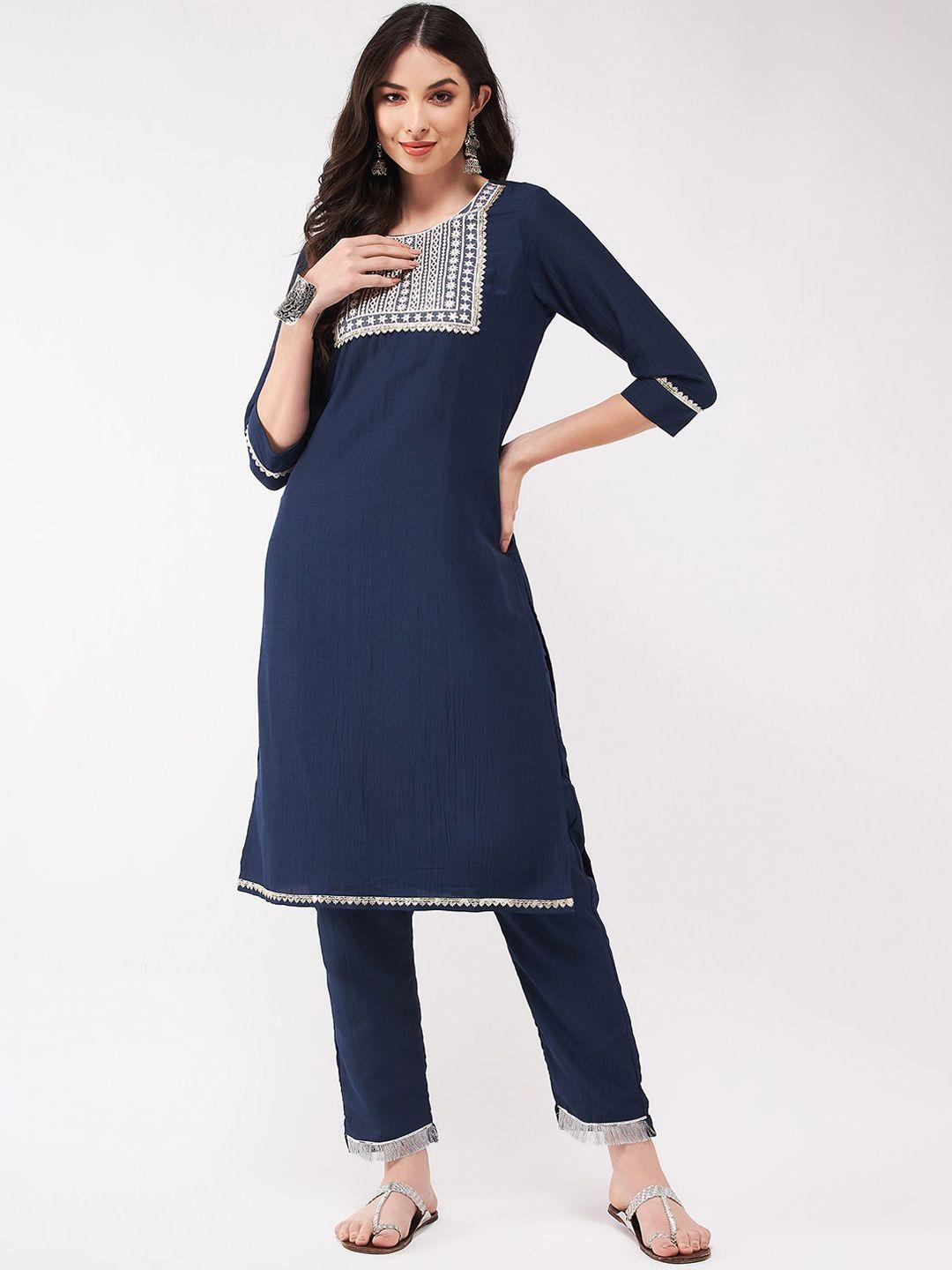 pannkh yoke design gotta patti three-quarter sleeves kurta