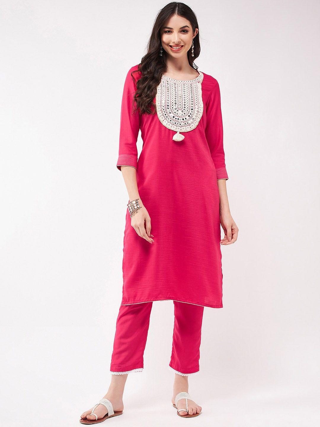 pannkh yoke design mirror work three-quarter sleeves kurta