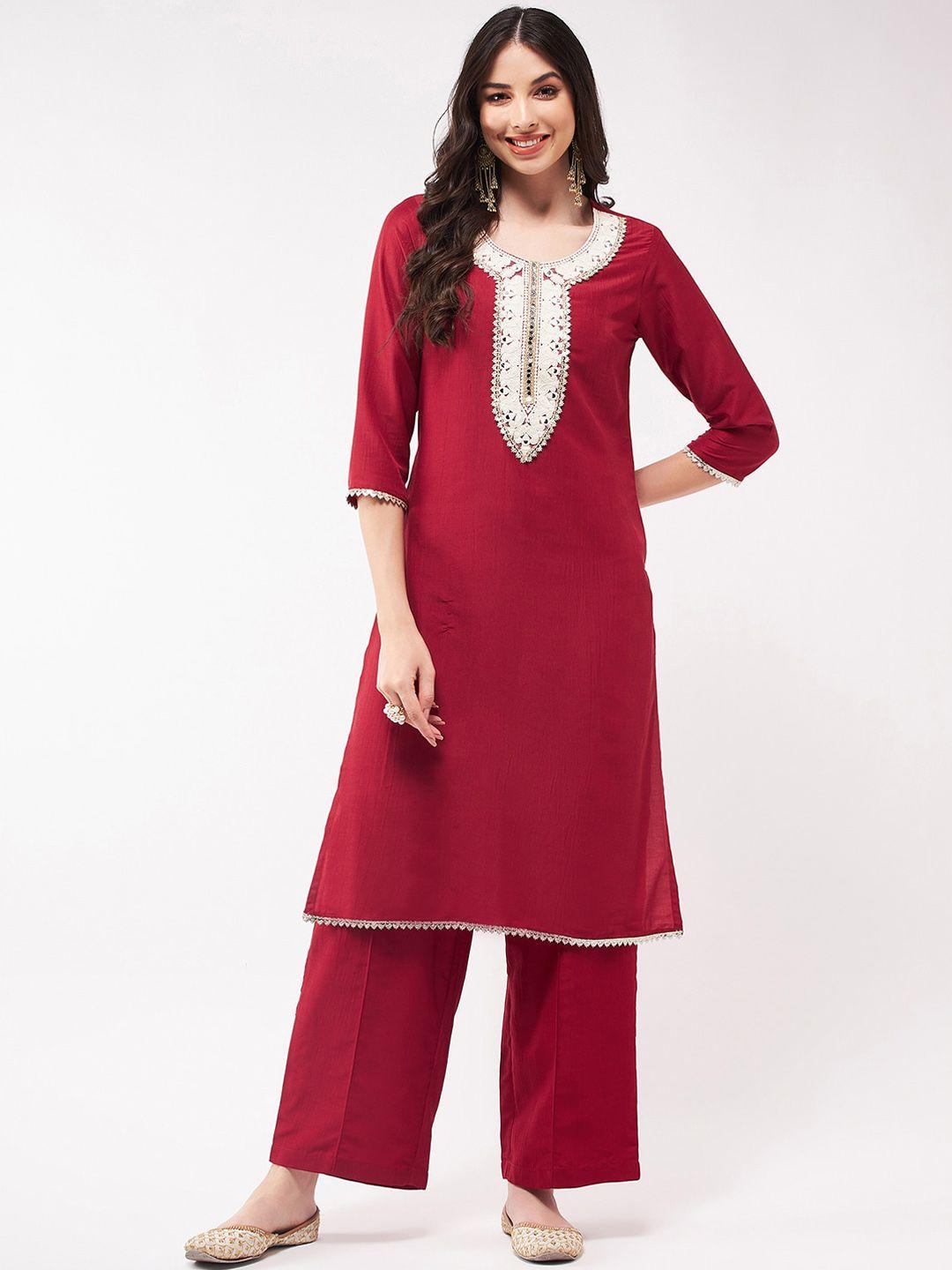 pannkh yoke design three-quarter sleeves thread work kurta