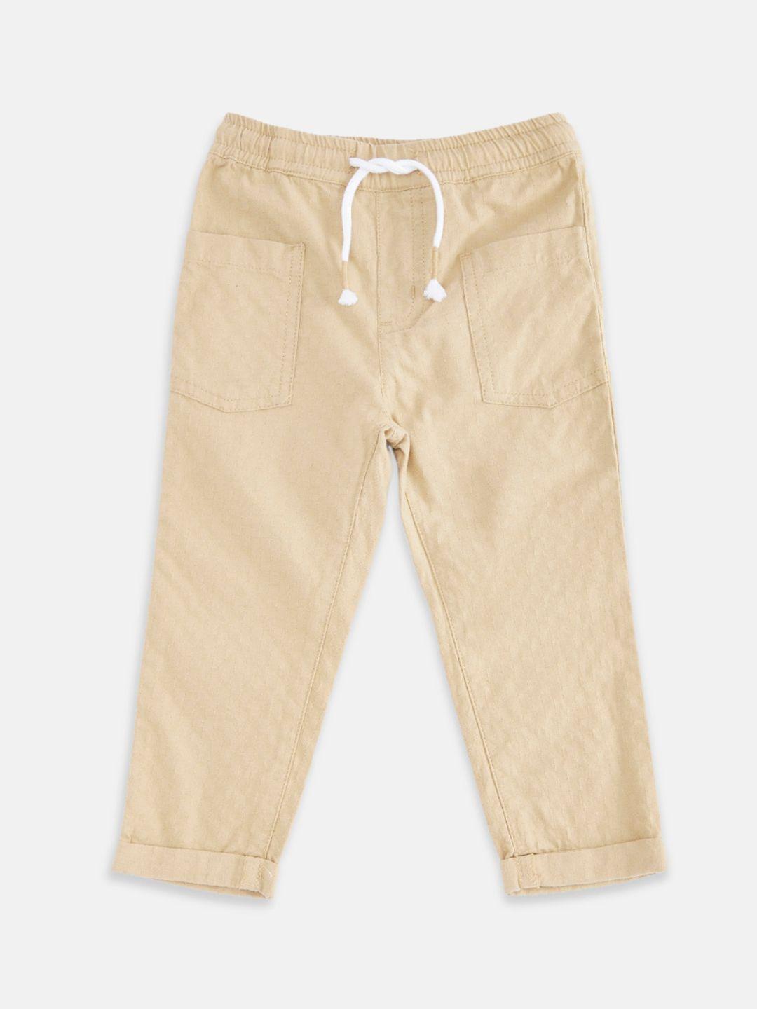 pantaloons baby boys beige solid regular trousers