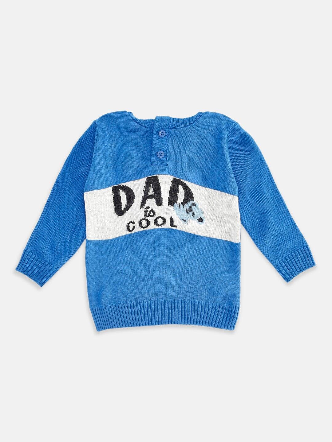 pantaloons baby boys blue & white typography printed cotton pullover