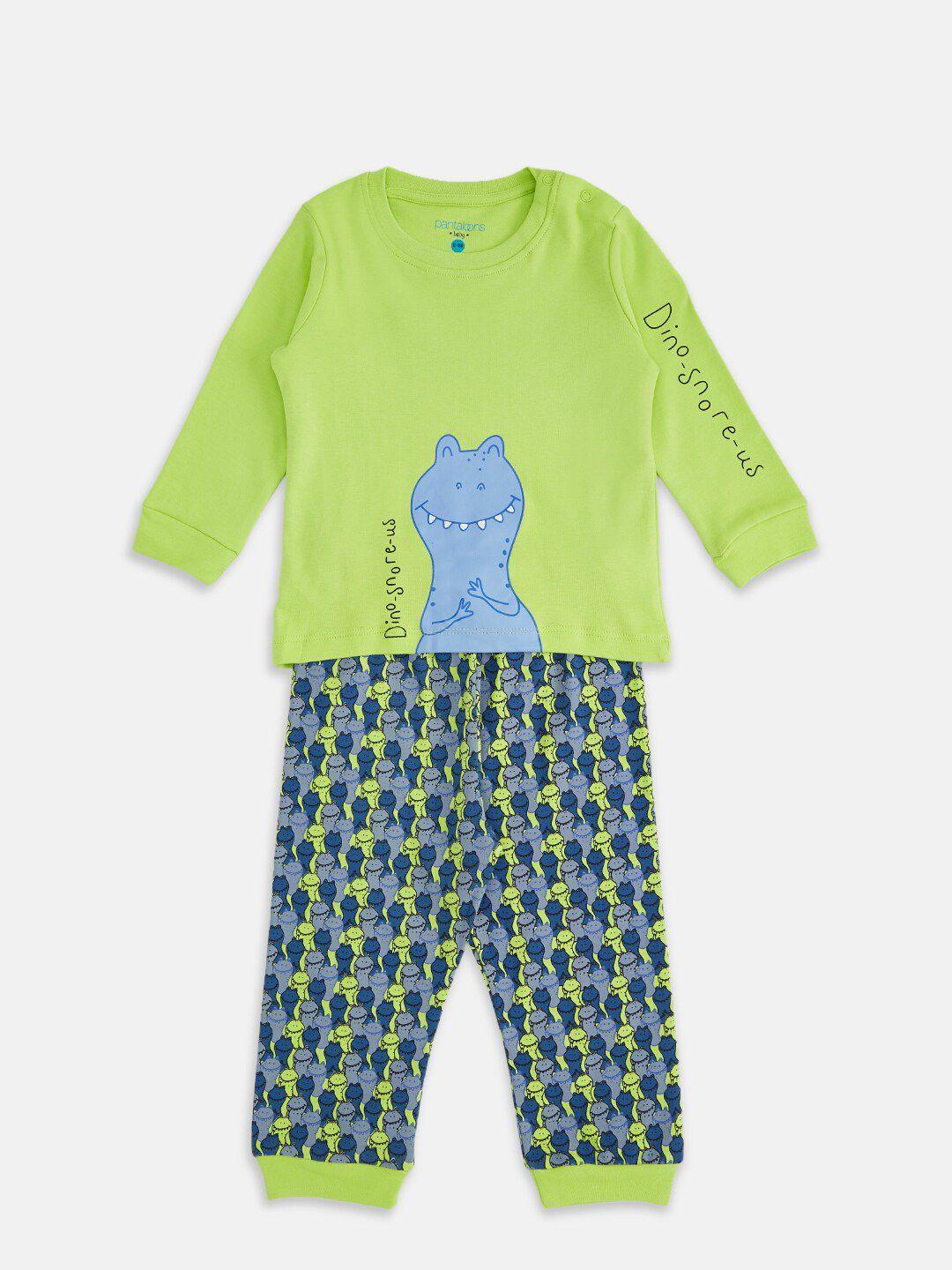 pantaloons baby boys green & blue printed t-shirt with pyjamas