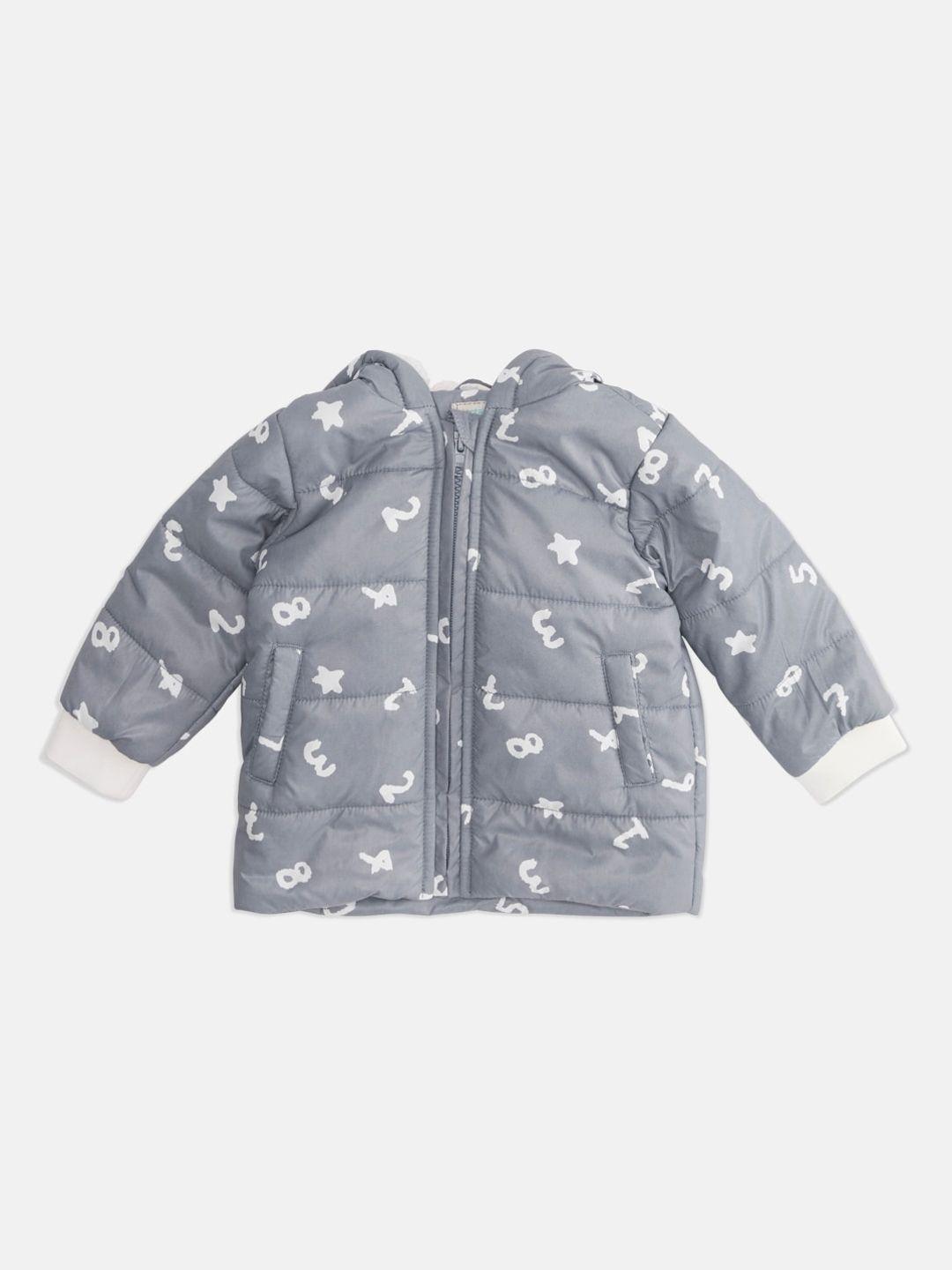 pantaloons baby boys grey padded jacket with embroidered