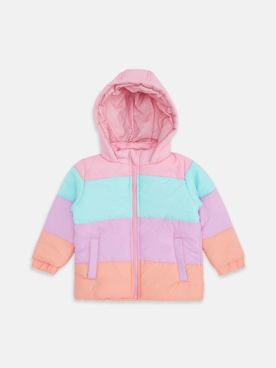 pantaloons baby boys multicoloured colourblocked hooded puffer jacket