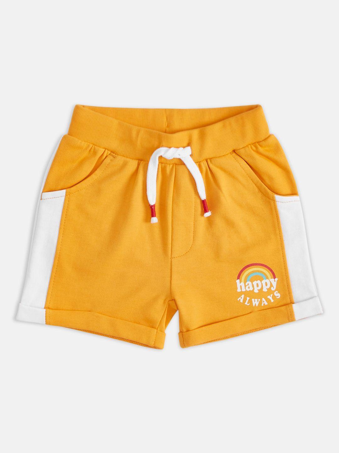 pantaloons baby boys mustard yellow & white colourblocked cotton shorts