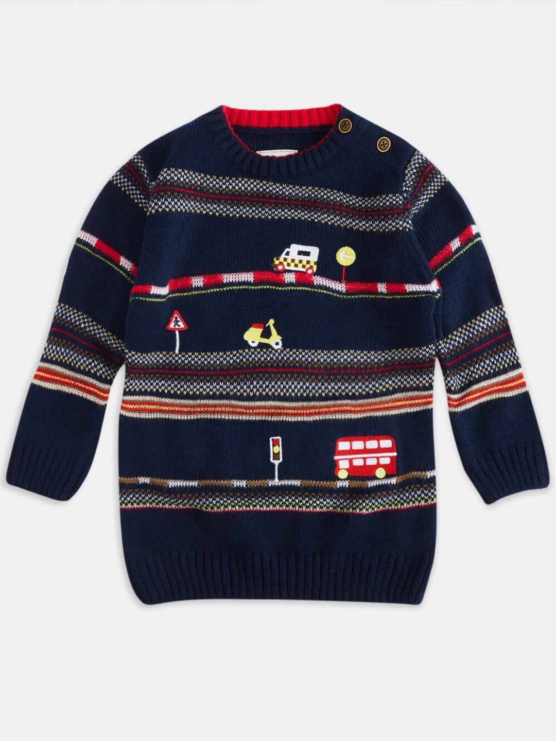 pantaloons baby boys navy blue & red embroidered pullover sweater