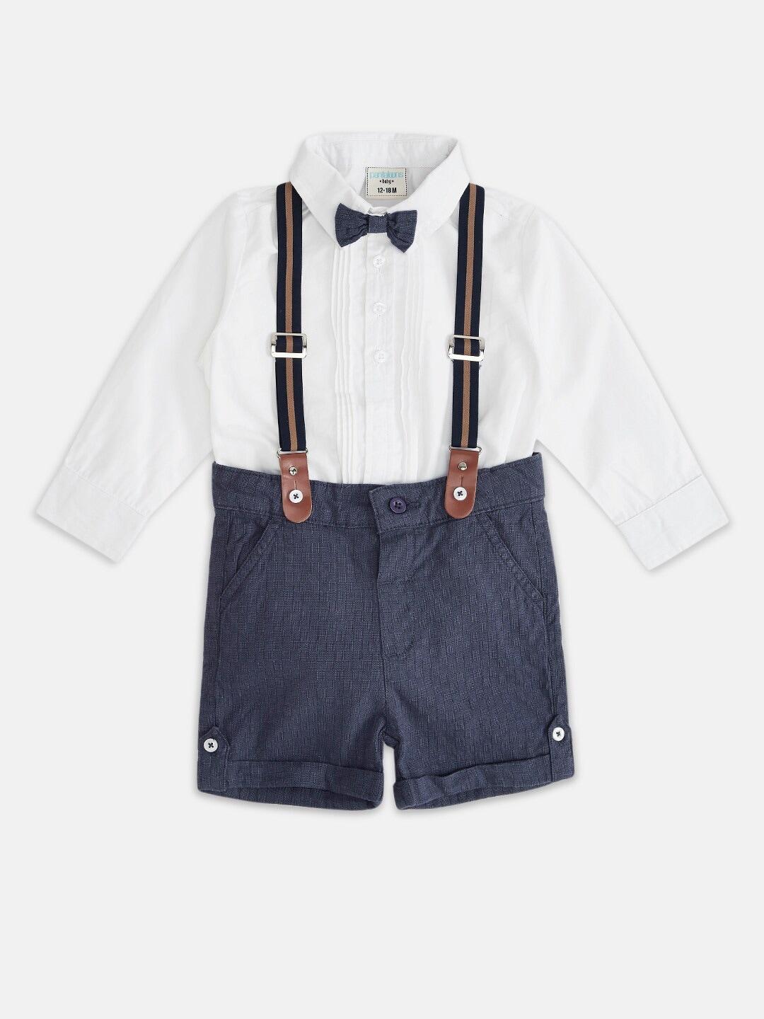 pantaloons baby boys navy blue & white pure cotton clothing set