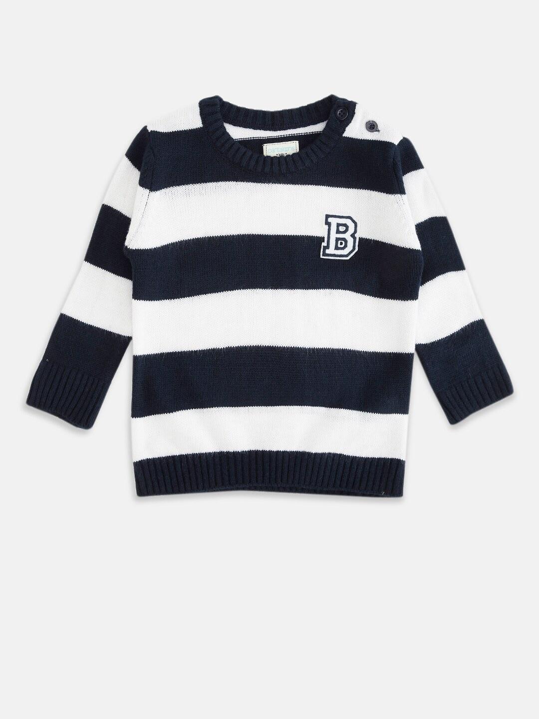 pantaloons baby boys navy blue & white striped pullover