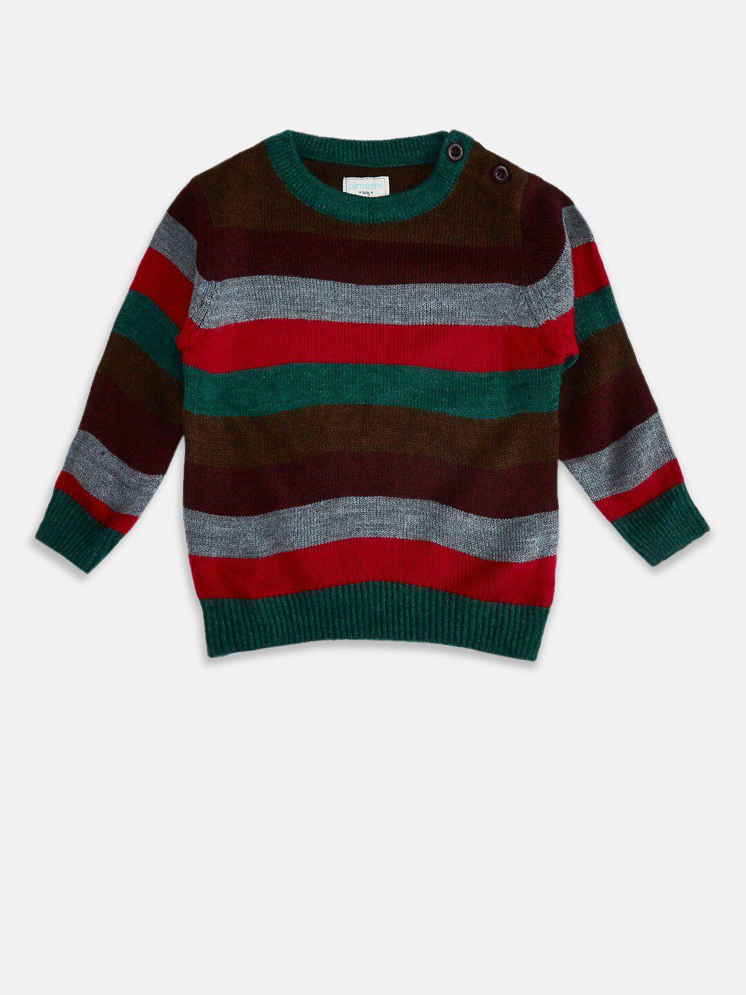 pantaloons baby boys red & green striped pullover