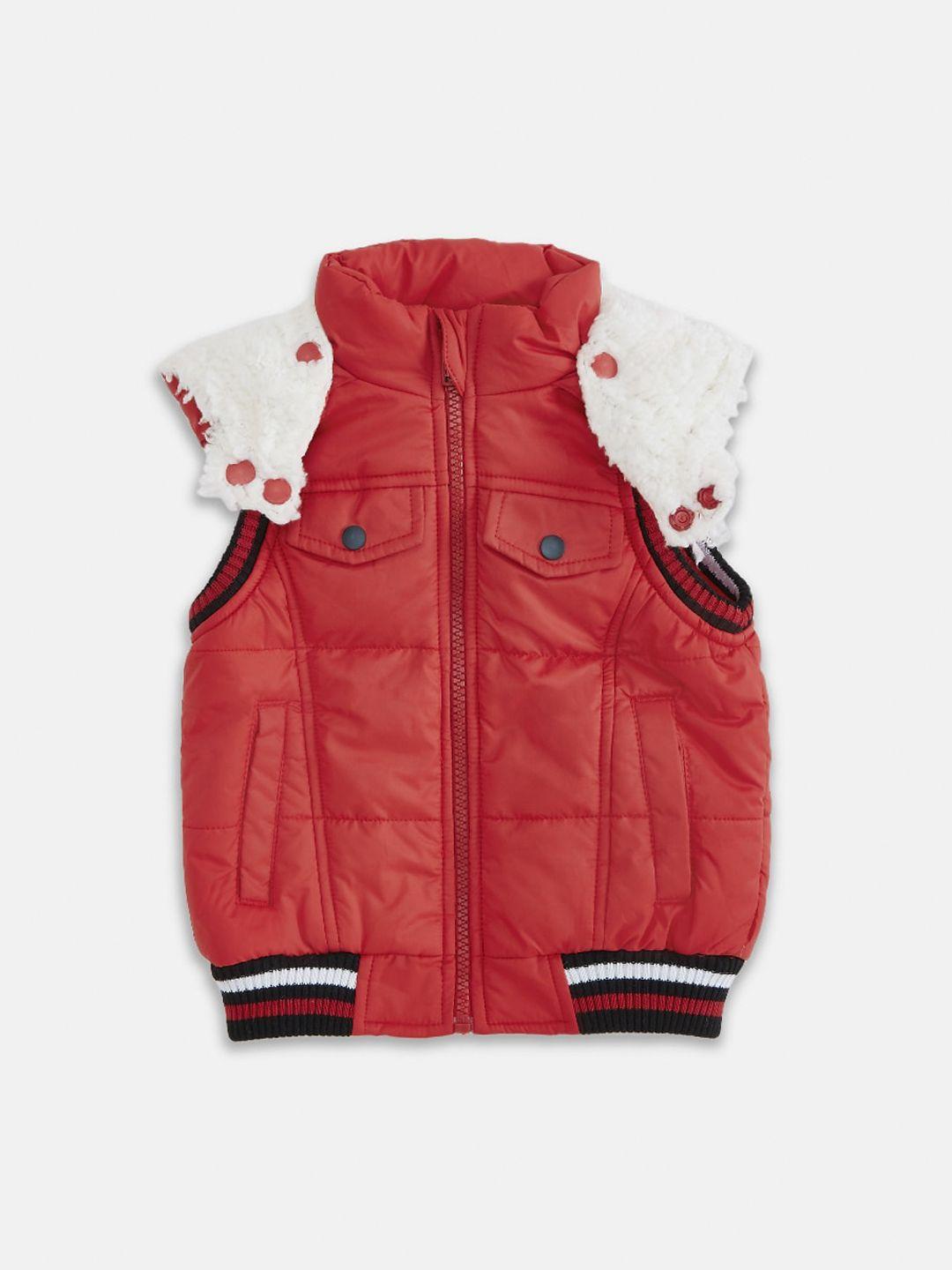 pantaloons baby boys red hooded bomber jacket