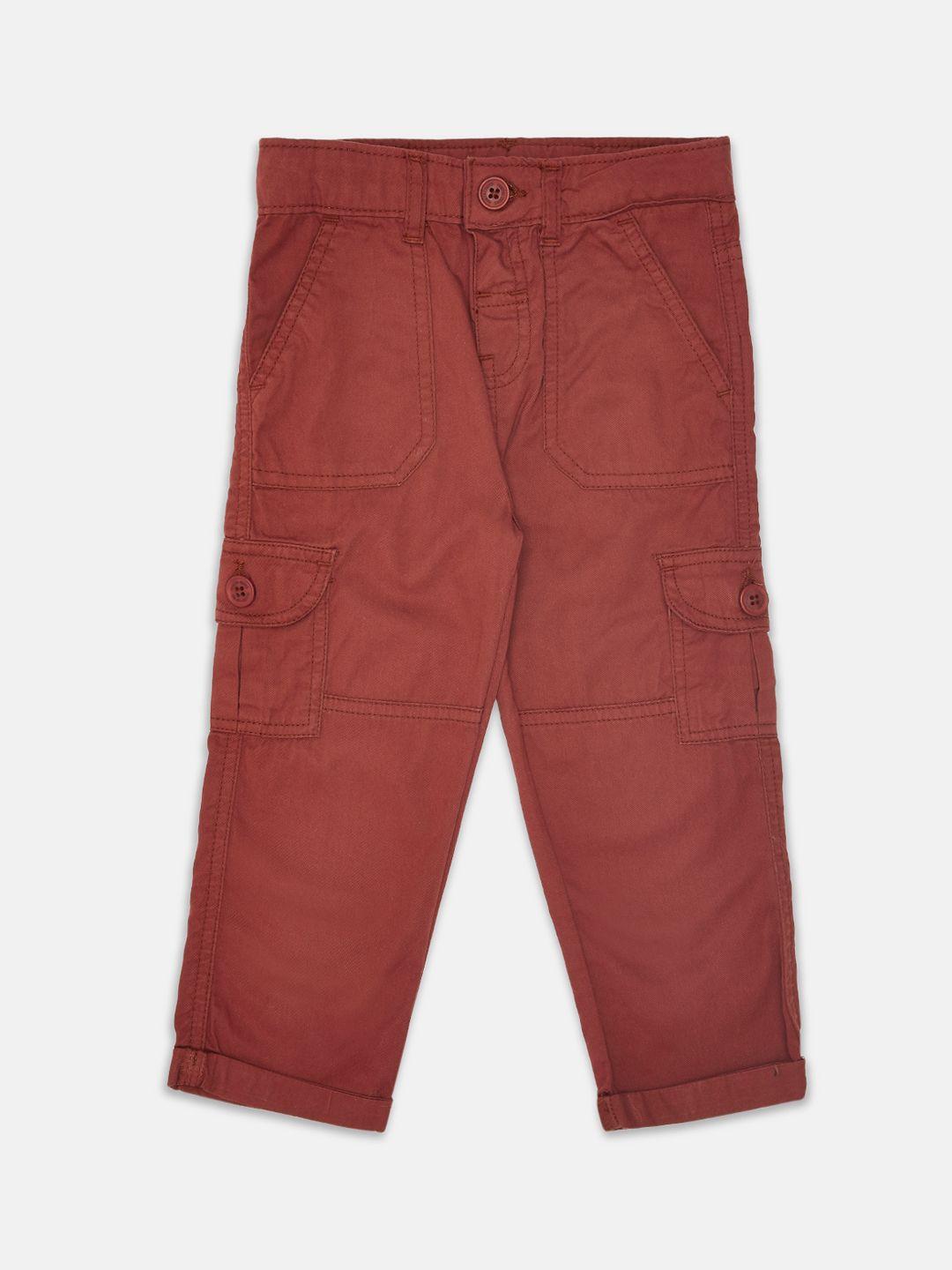 pantaloons baby boys rust red cotton cargos trousers