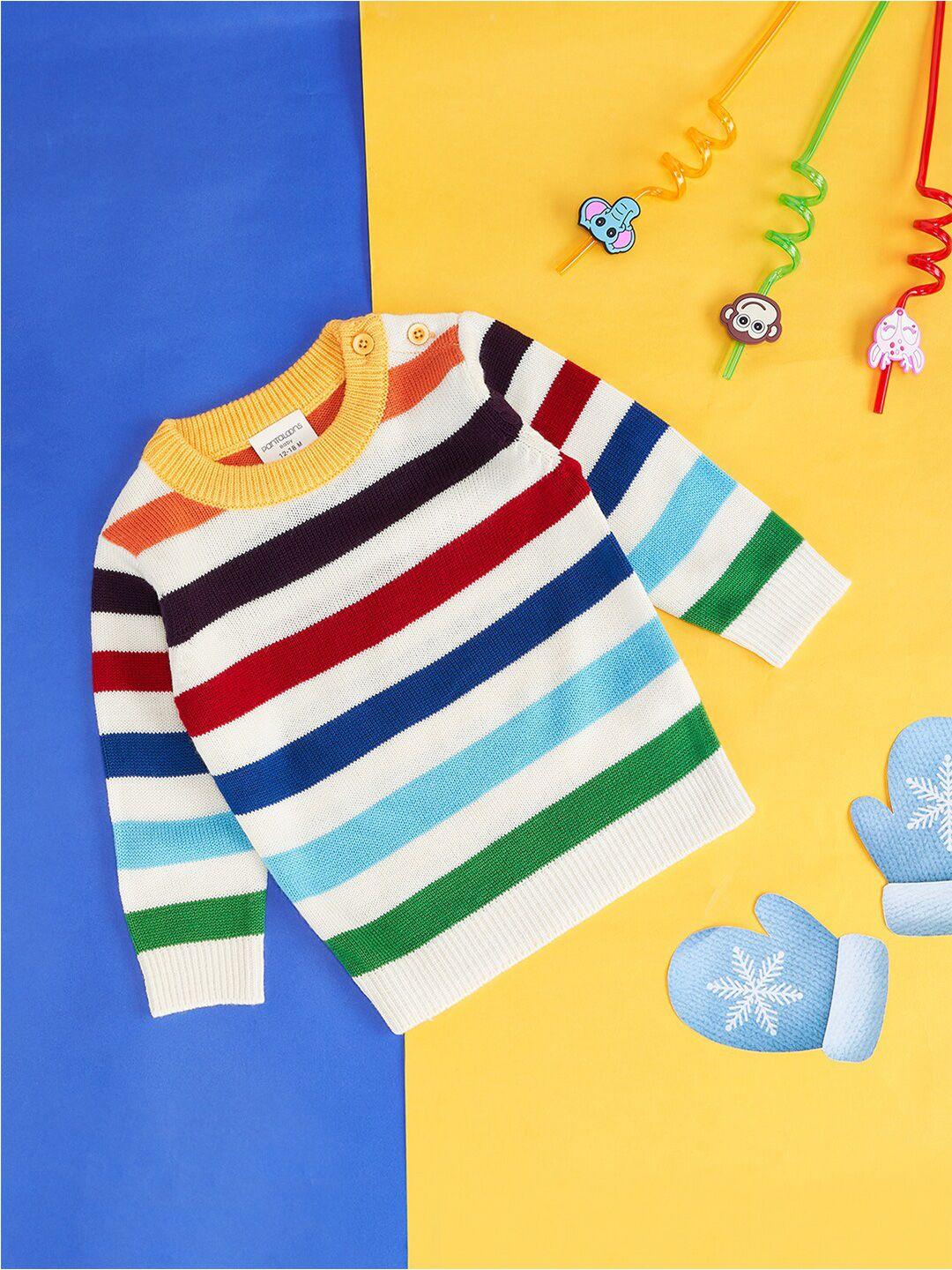 pantaloons baby boys white & green striped pullover
