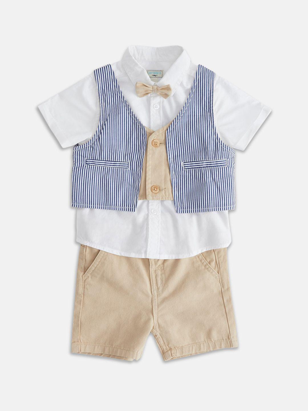 pantaloons baby infants boys printed cotton shirt with shorts and waistcoat set