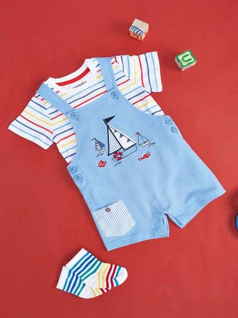 pantaloons-baby-kids-sky-blue-&-white-cotton-printed-dungaree-set