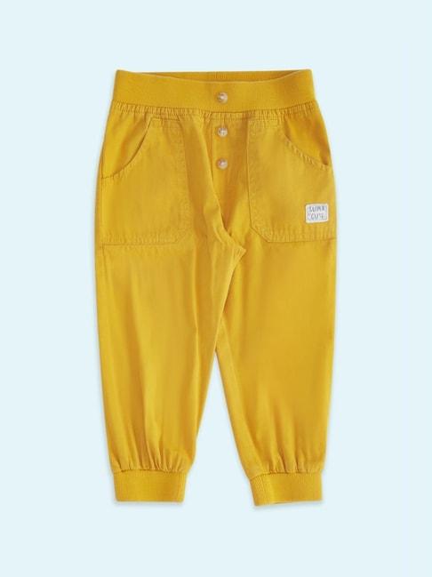 pantaloons baby yellow cotton regular fit trousers
