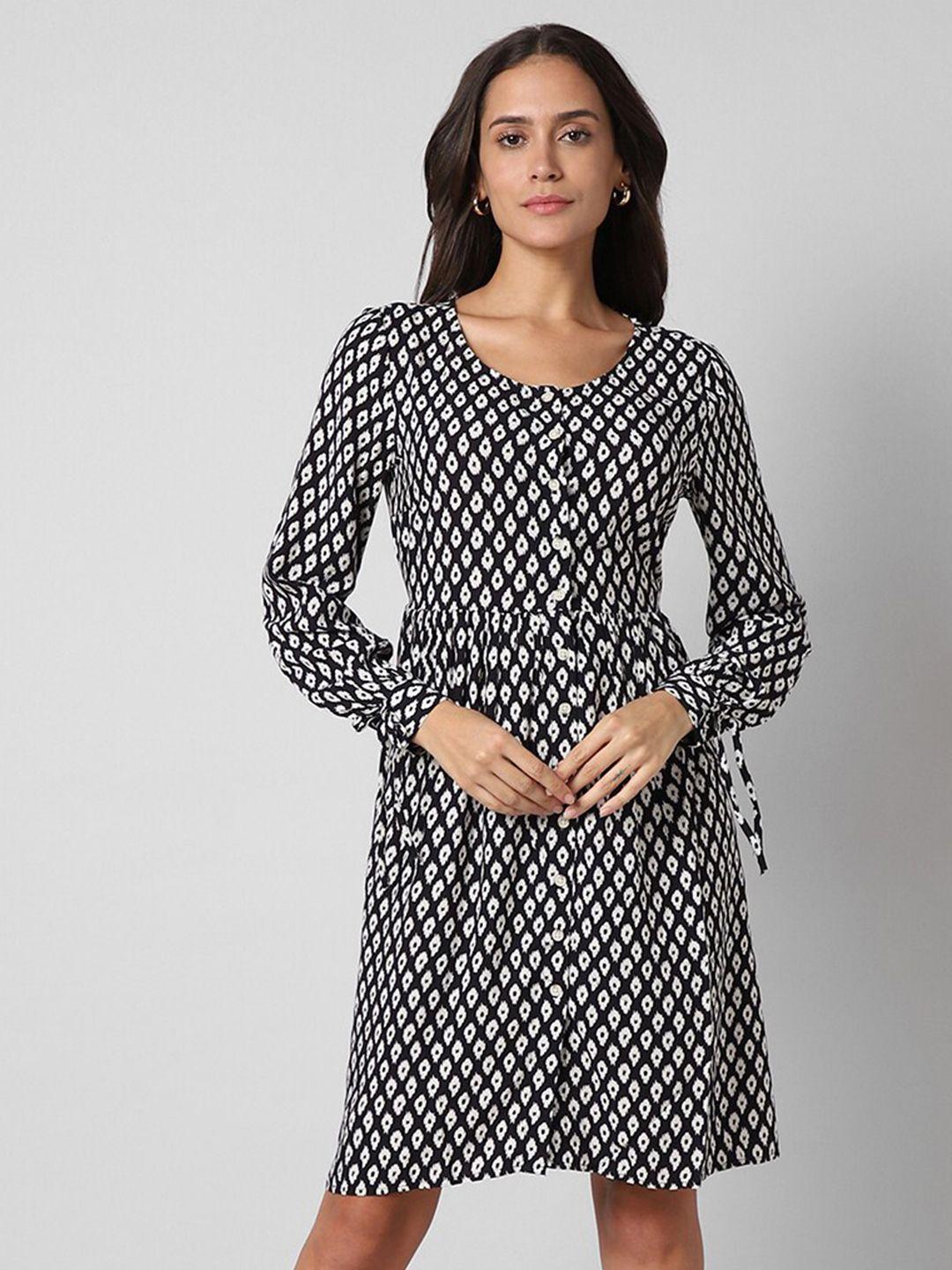pantaloons ethnic motifs printed puff sleeves fit & flare dress