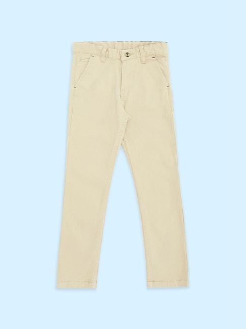 pantaloons junior beige cotton regular fit trousers