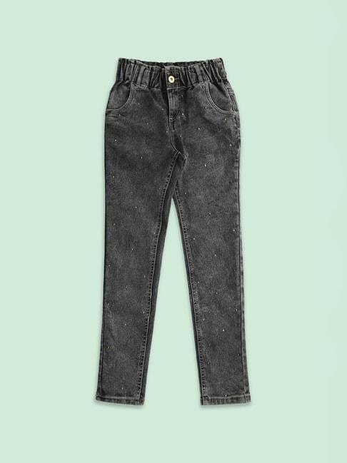 pantaloons junior black cotton printed jeans