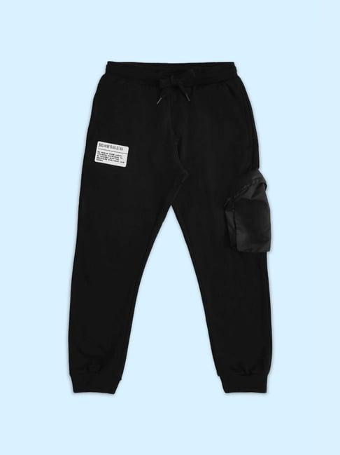 pantaloons junior black cotton printed joggers