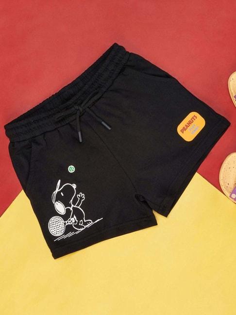 pantaloons-junior-black-cotton-printed-shorts
