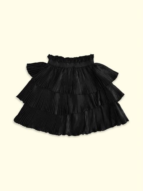 pantaloons junior black cotton regular fit skirt