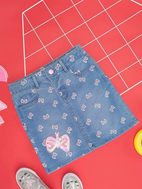 pantaloons-junior-blue-&-pink-printed-skirt
